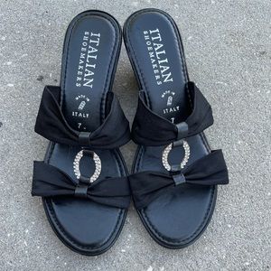 Italian Shoemakers Black & Rhinestone Wedge Sandal